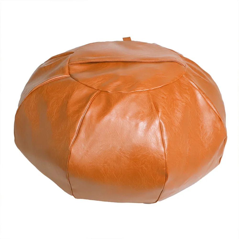New PU Leather Ottoman Pouf Foldable Fillable Footstool Cover Pumpkin Shape Floor Seat Cushion Bedroom Use