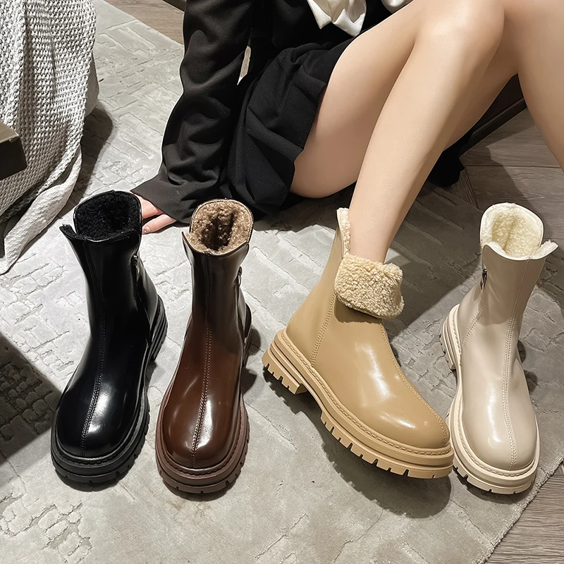 Winter Boots for Women 2022 Waterproof Snow Boots Ladies Thicken Plush Ankle Boots Fashion Zippers Platform Chelsea Boots Female