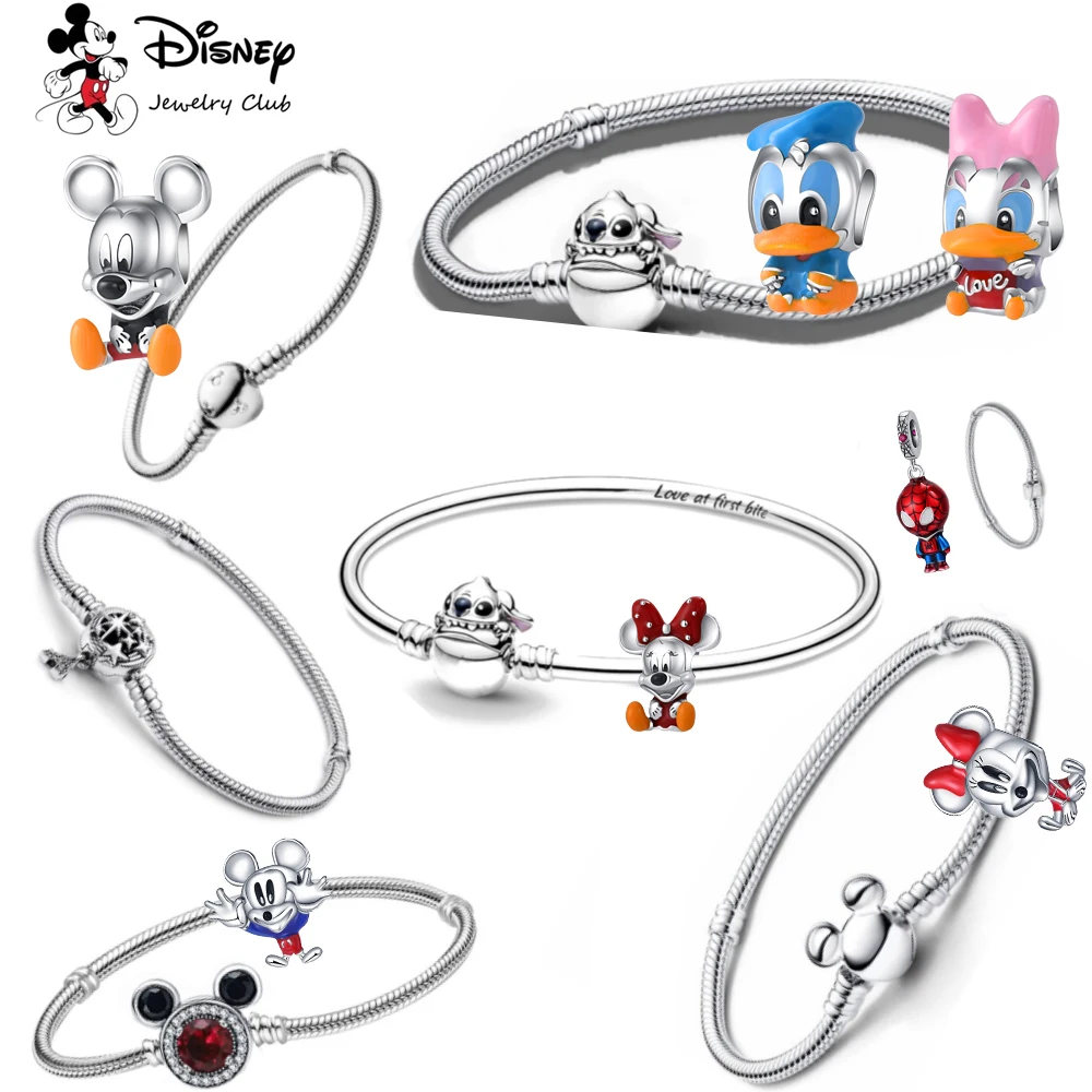 925 Silver Donald Duck Daisy Mickey Minnie Stitch Castle Charm of ley 925 Chain Beaded Fit Original DIY Bracelet Ladies Jewelry