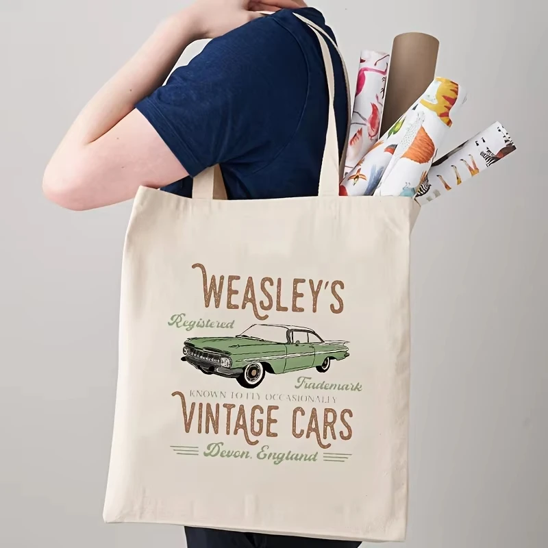 Spirit Flying Car Design Handbag Aesthetic Canvas Shoulder Bag Light Shopping Grocery Bag Lazy Simple Everything Commuter Bag
