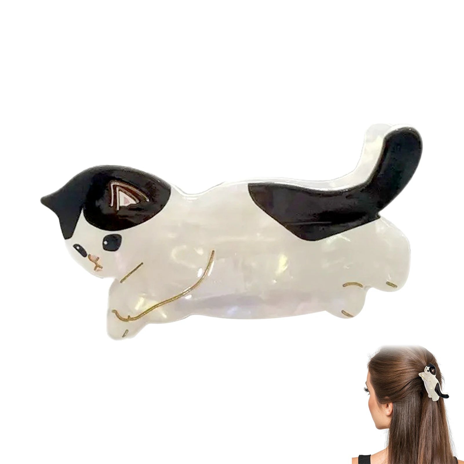 Kreative Katzenförmige Haarklammer Süße Cartoon-Kätzchen-Haarklammer aus Acetat für Frauen und Mädchen Tägliches Haar-Deko-Accessoire – Detail 20