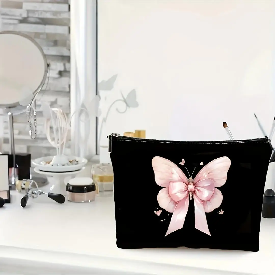 Trousse de maquillage à motifs d'arc APink - pochette multifonctionnelle à fermeture éclair, sac de rangement de bijoux, petit sac de rangement à fermeture éclair de voyage parfait.