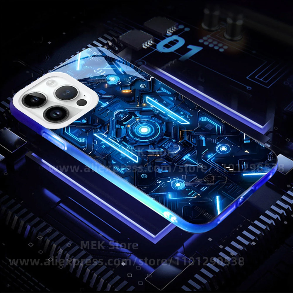 2026 جديد تتجه غطاء شفاف مضيء 7 ألوان مصباح ليد حتى فلاش جراب هاتف آيفون الهواء 17 16 15 14 13 12 11 برو ماكس