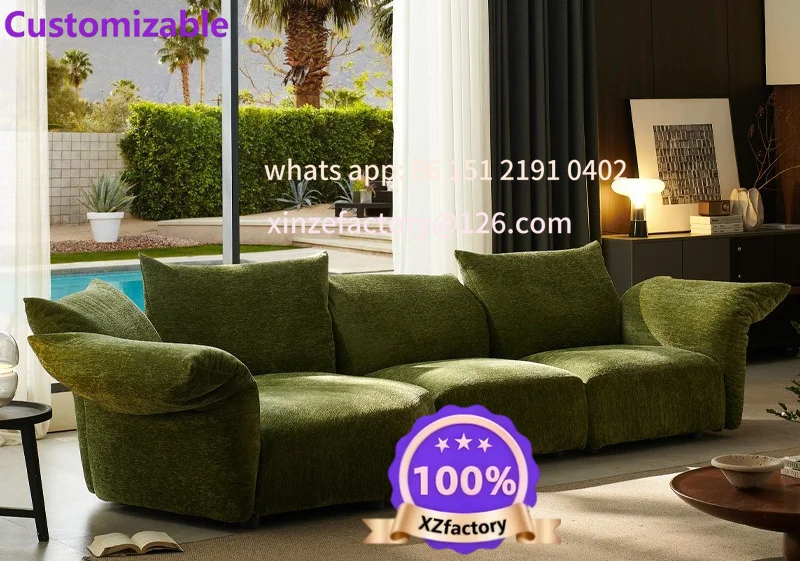 Customizable full steel frame structure living room special-shaped fabric cream wind snow Neil straight row module petal sofa