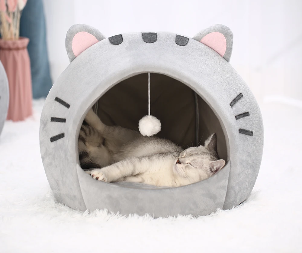 Super Katze Bett Warme Haustier Haus Kätzchen Höhle Kissen Katze Haus Warme Schlafen Hund Korb Zelt Kleine Hund Matte Liefert Bett Für Katzen – Detail 3