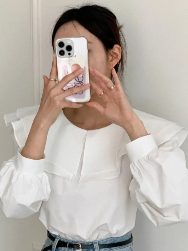 

Double Layer Doll Collar Bubble Sve Long irt Women's Top Trendy Dongda Gate 2025 Spring New Arrival Simple Sle
