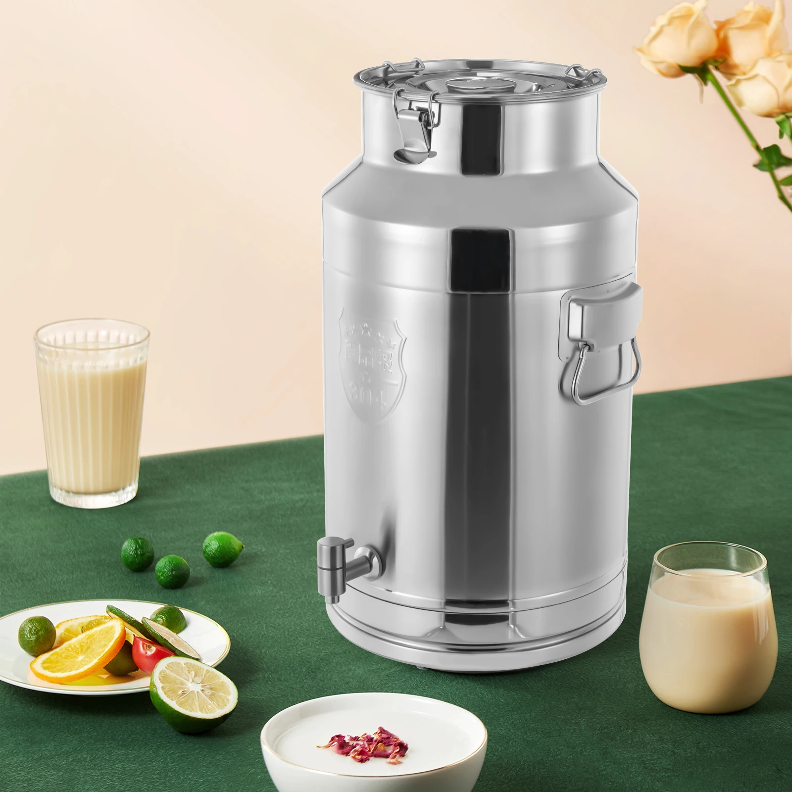 

35 Liter Milk 9.24 Gallon Can 304 Stainless Steel Milk Bucket Wine Pail Bucket with Sealed Lid for Milk and Wine Liquid Storage
