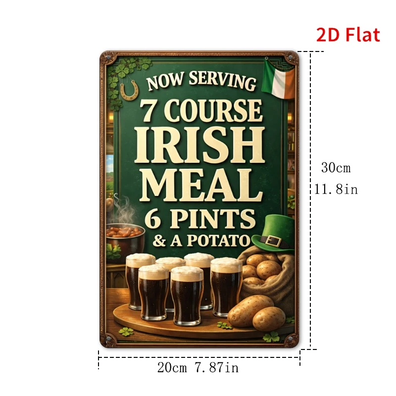 2D Flat - [2Dflat] 1pc 30X20Cm - Funny 7 Course Irish Meal Metal Sign Retro Irish Pub Tin Plaque Bar Man Cave Wall Decor