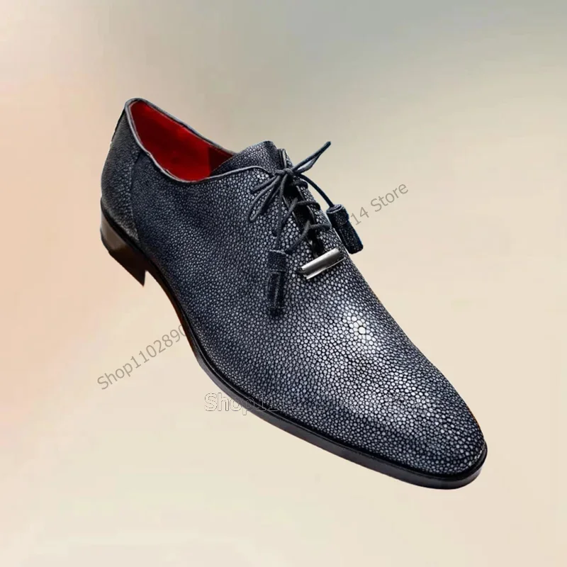 

Gray Lychee Print Tassels Metal Decor Men Shoes Fashion Lace Up Male Shoes Luxury Handmade Party Feast Banquet Men Dress Shoes