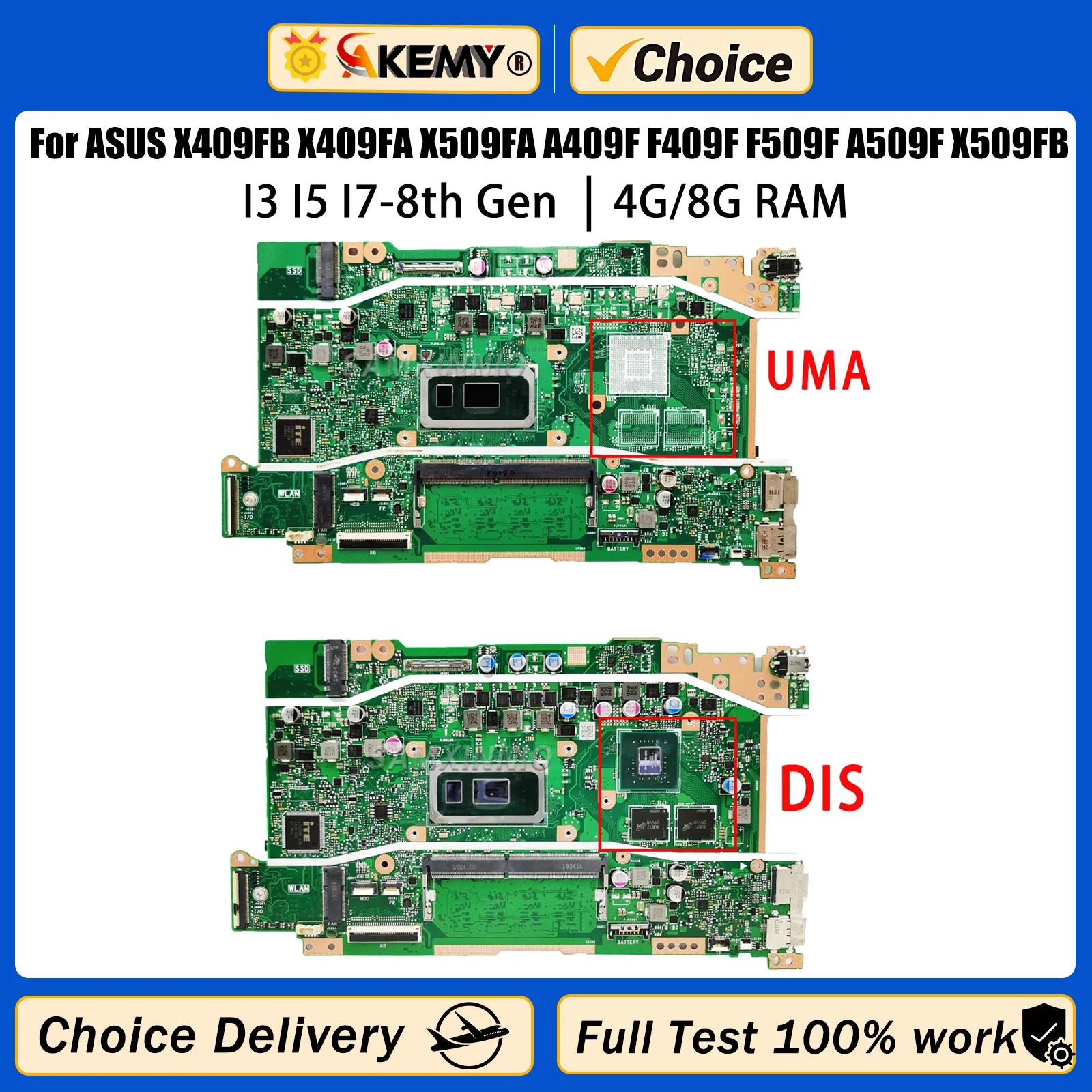 

Akemy X409FB Mainboard For ASUS X409FA X509FA A409F F409F F509F A509F X509FB X509FL Laptop Motherboard I3 I5 I7 4G