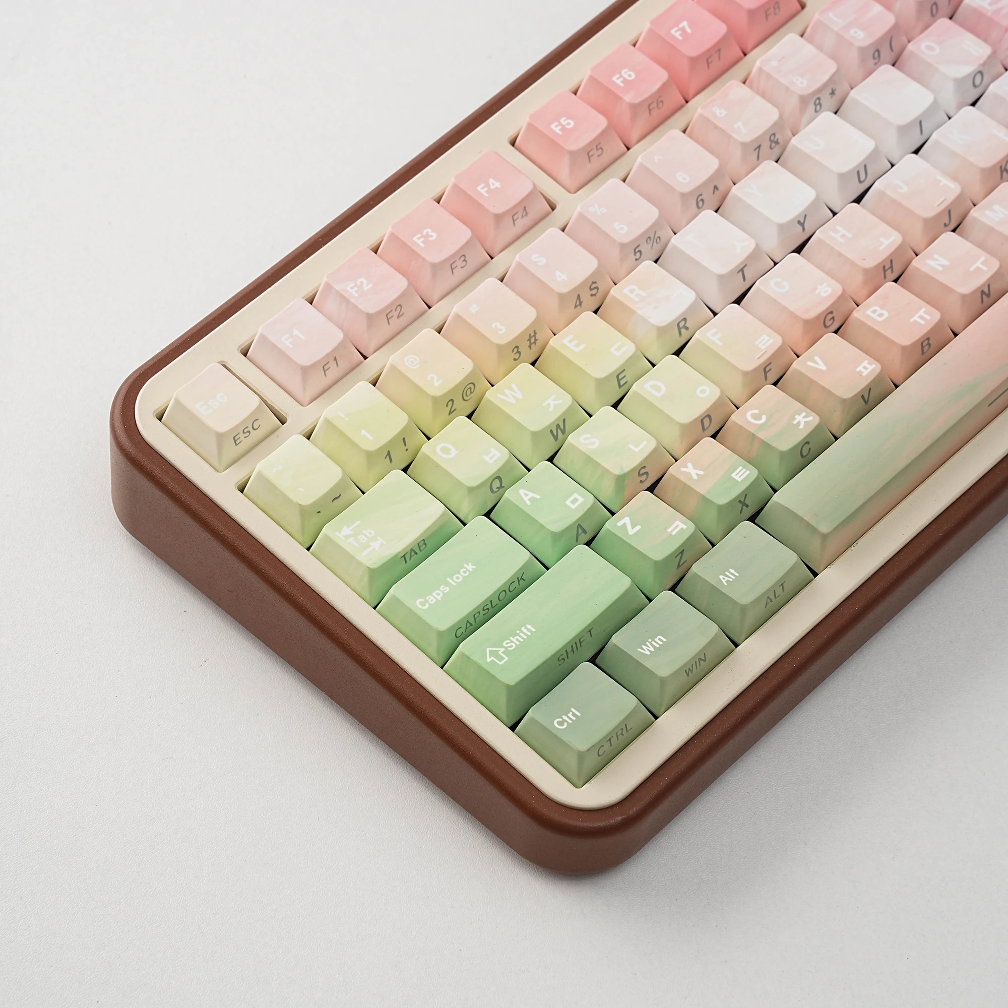 أغطية مفاتيح PBT متدرجة باللون الوردي الطازج أغطية مفاتيح كورية فرنسية روسية بإضاءة خلفية ملف تعريف الكرز للوحة المفاتيح الميكانيكية Mx Switch DE ES #5