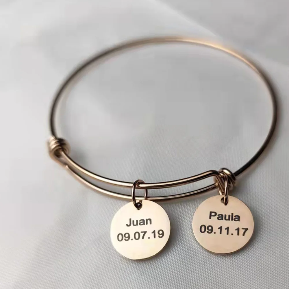 

Индивидуальный именной браслет из нержавеющей стали, регулируемый браслет, круглая маленькая бижутерия, подарок для девочек