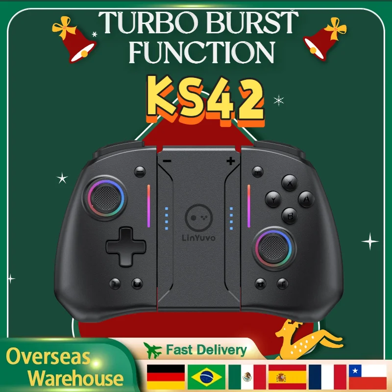 

KS42 Meteor Light Wireless Joy-Pad With 8 Color RGB Lights With Programmable Turbo & Vibration For Switch/Lite/OLED Gamepad