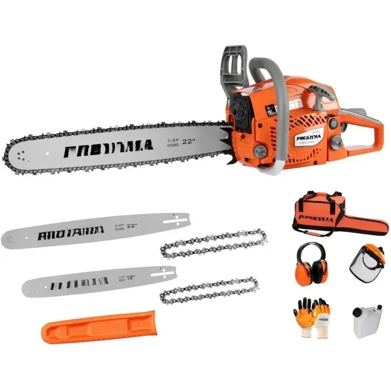 PPROYAMA 62CC 2-Cycle Gas Powered Chainsaw, 22 Inch 18 Inch Handheld Cordless Petrol Chain Saw for Tree Wood Cutting