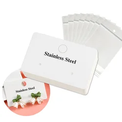 50/100pcs 6.4x4cm Stainless Steel Jewelry Diplay Cards White Hards Paper Chain Earring Stand Stoage Package Supply For Selling