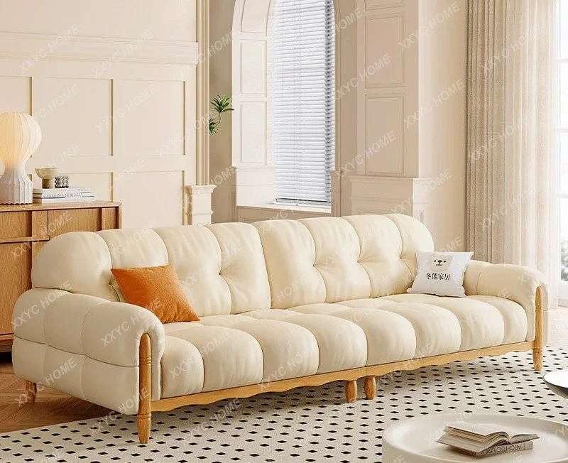 

HH Cream puff sofa small apartment simple log wind cloud solid wood marshmallow sofa