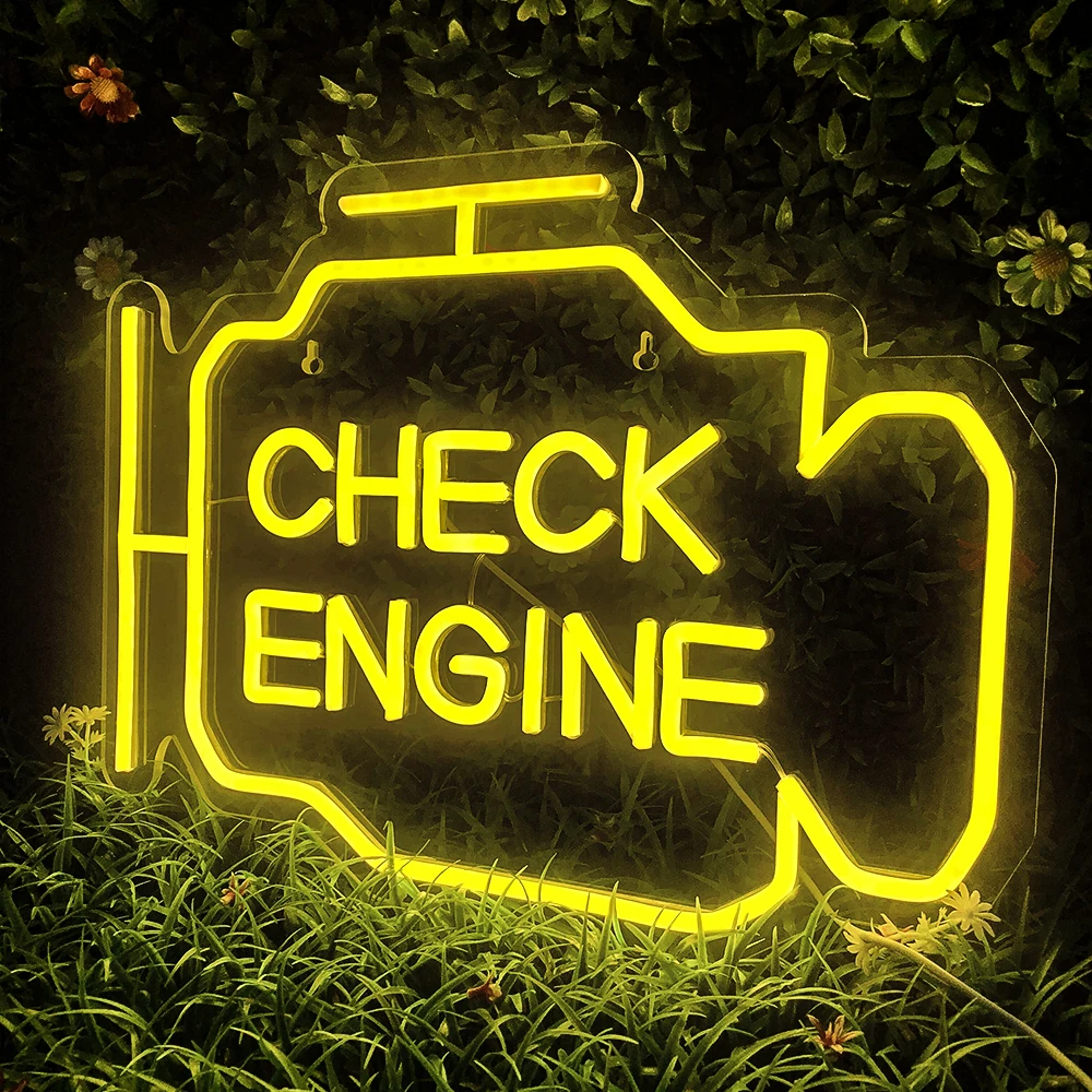 Check Engine Neon Sigh Garage LED Lights, Car Auto Repair Room, Shop Art Wall Lamp, Bar Club Party Decoration, USB Decor Ornements