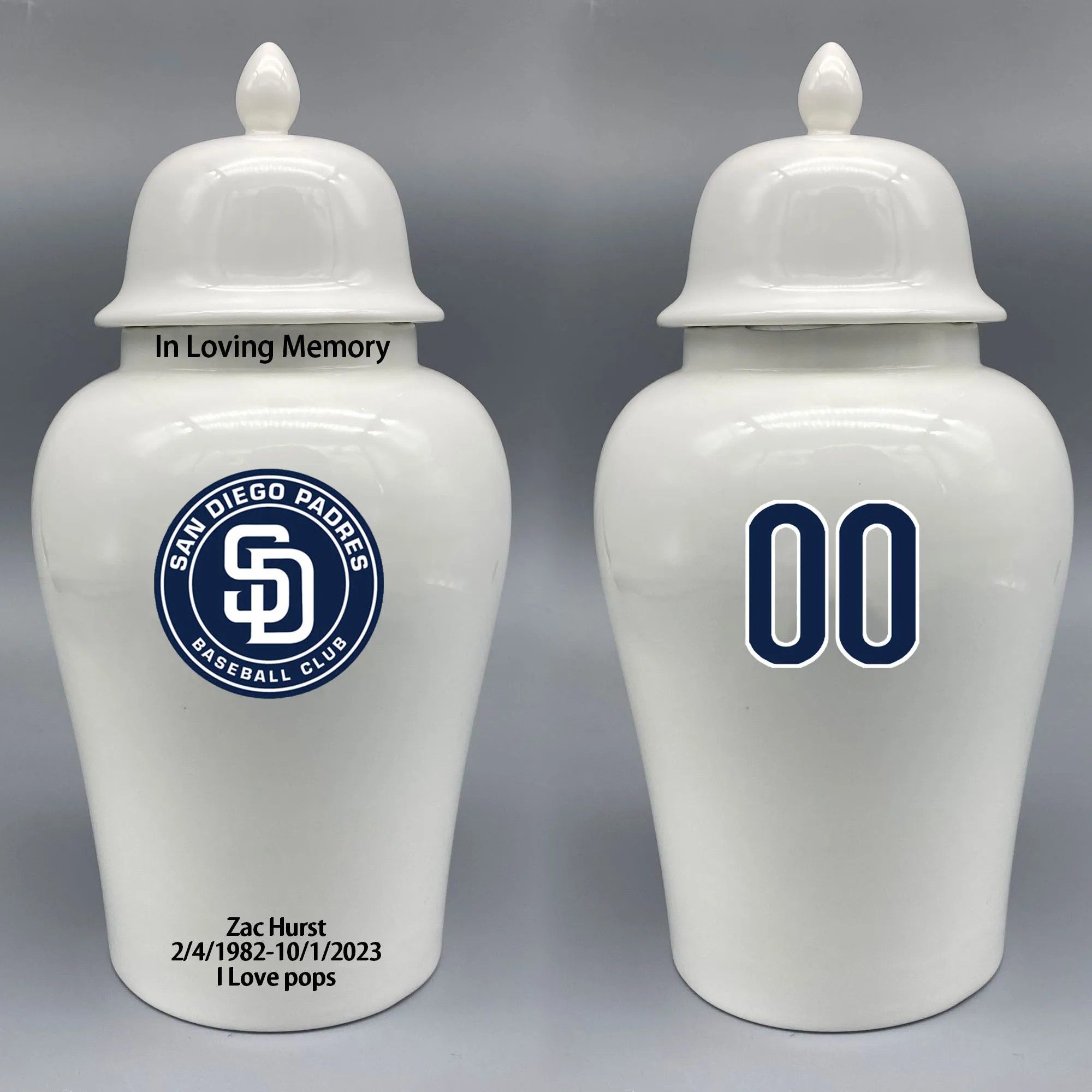 Large Urn for San Diego Padres-themed Logo Urn.Please send me the customize information-name/date and number on the urn