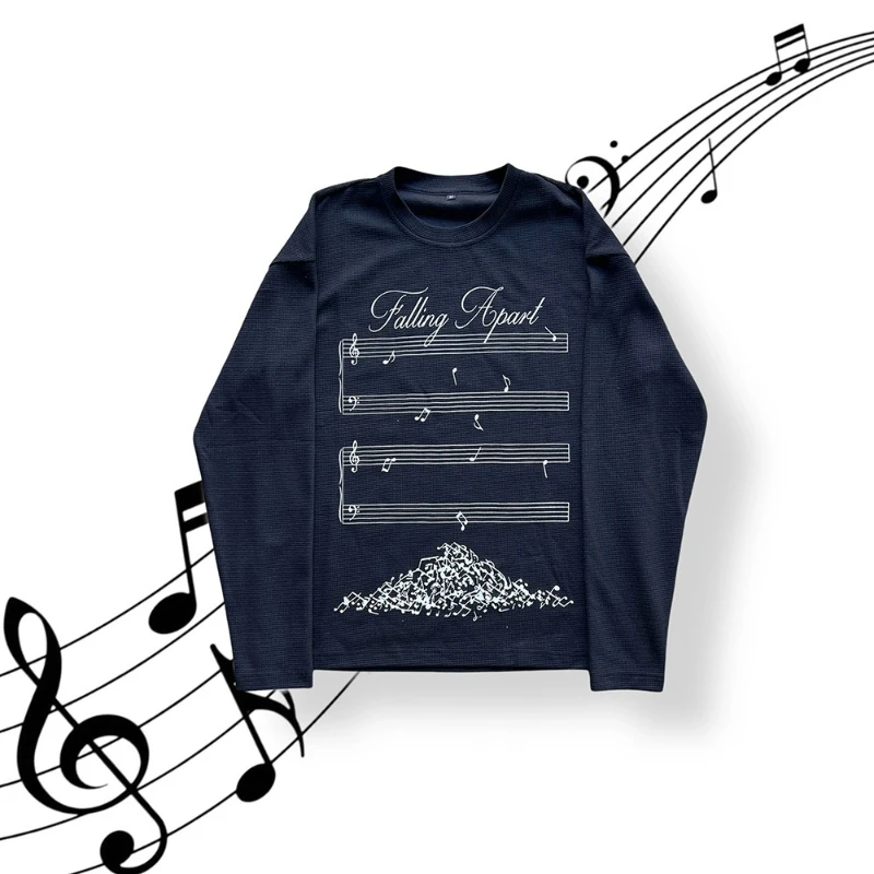 

y2k autumn and winter pattern printed women round neck T-shirt long sleeve personality dark retro loose INS men and women tops