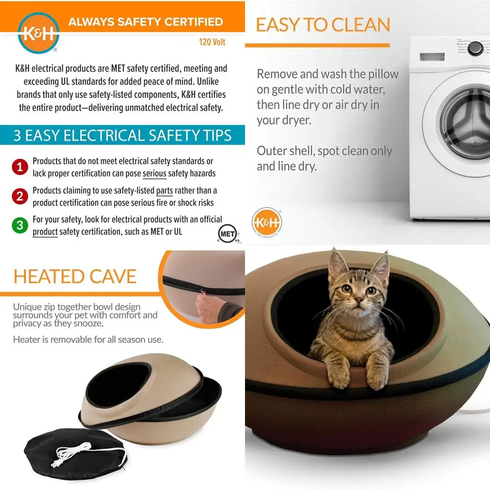 سرير قطط ساخن للقطط الكبيرة، سرير ثيرمو كيتي مود دريم بود ساخن على شكل كهف للقطط للداخل، تدفئة، وسادة قابلة للغسل، #1