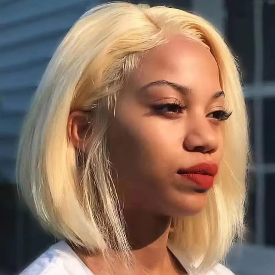 

16A 100% Remy Hair 613 Blonde Bob Wigs Human Hair 13x4 HD Lace Frontal Human Hair Wigs Blonde Straight Bob Wigs For Women 180%