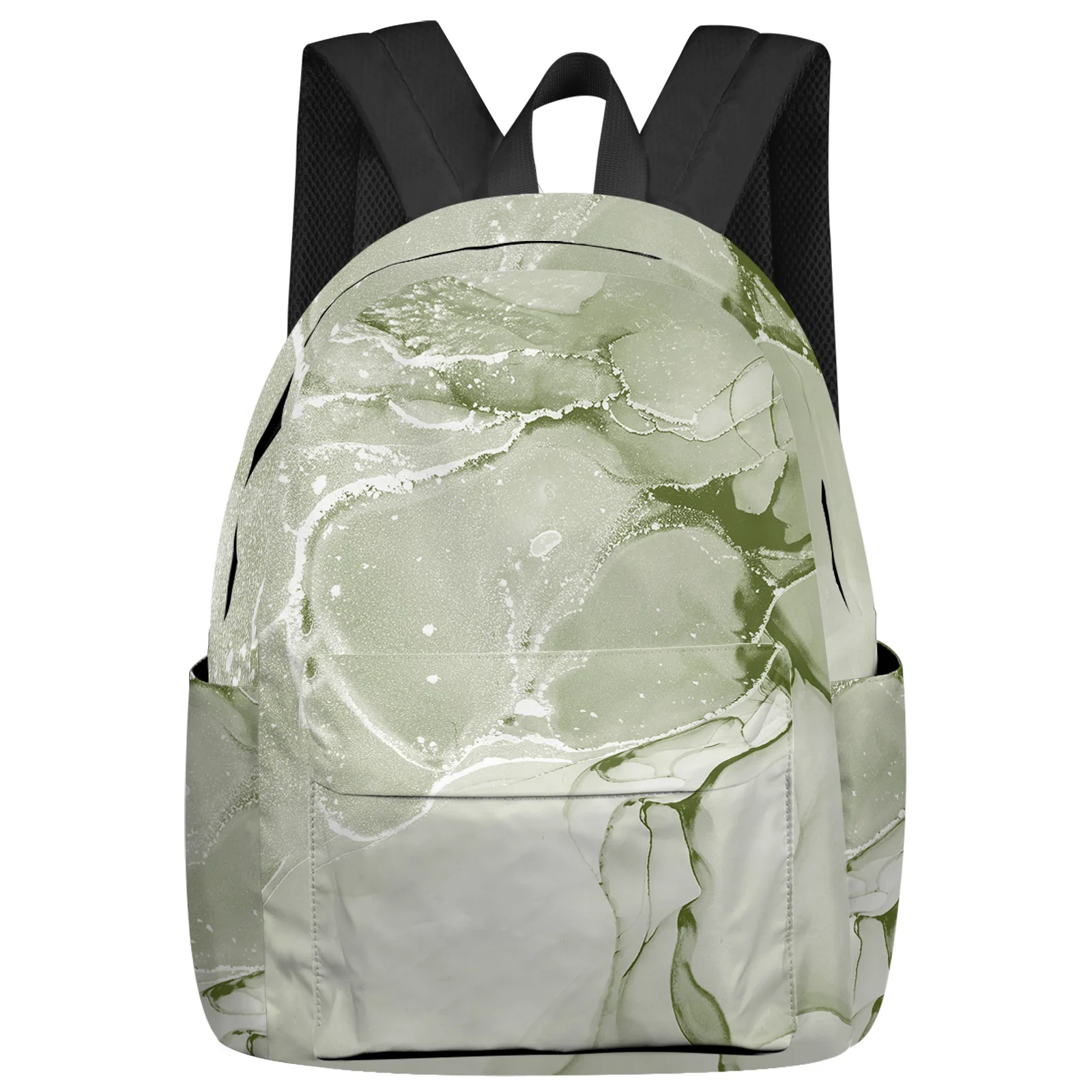 

Sage Green Marble Texture Large Capacity Multi Pocket Travel Backpacks Schoolbag For Teenager Women Laptop Bags Rucksack