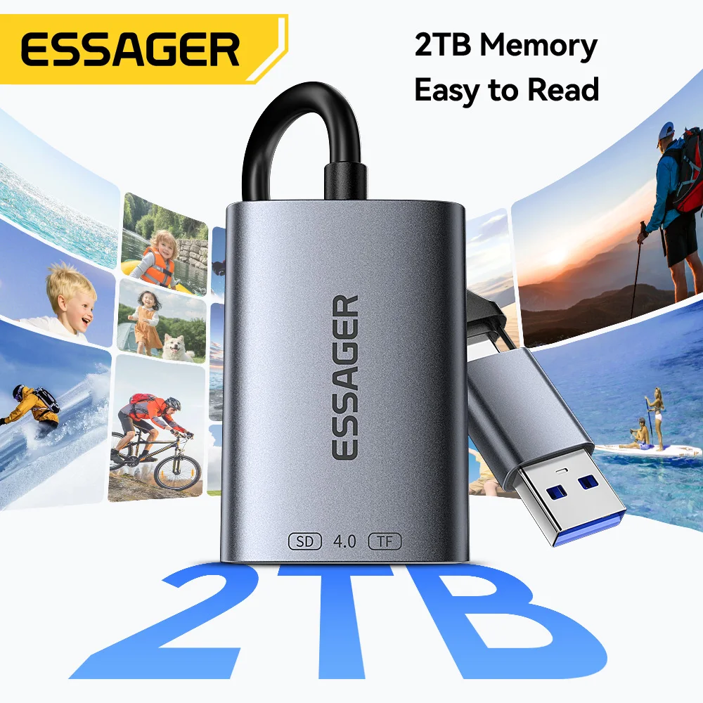 Essager 2-in-1 USB Card Reader SD/TF 4.0 Memory Card Device 312MB/s 2TB Smart Reader for iPhone Samsung Laptop MacBook PC