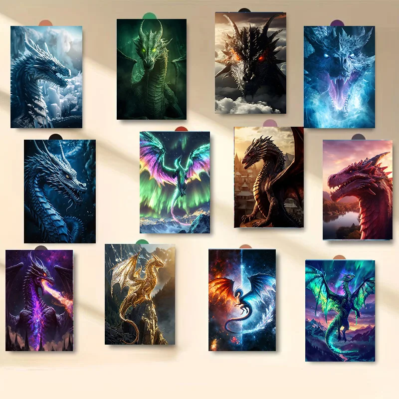 28PCS Western Dragon Art Postcard Set, Game Dragon Valley Background, Used for Decorating Living Rooms and Bedrooms