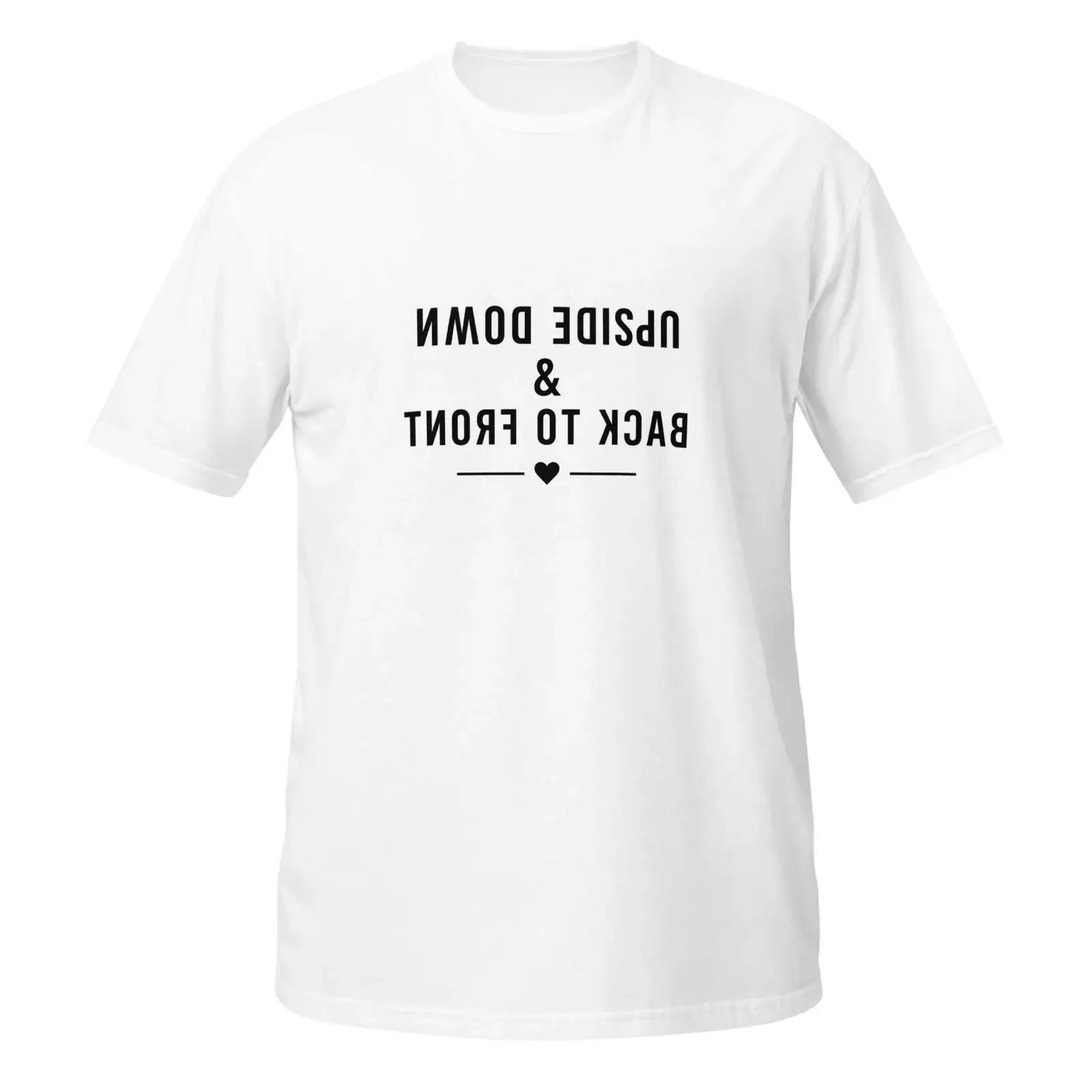 Optical Illusion T Shirt Upside Down Mirror Text Funny Statement Quirky vintage Washed Stylish Soft fashion Versatile