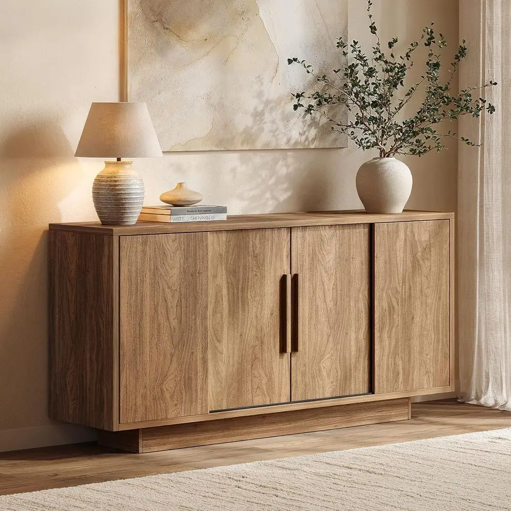

Walnut 63 Sliding Door Sideboard with 4 Drawers and Magnetic Catch for Living Room, Kitchen, or Hallway