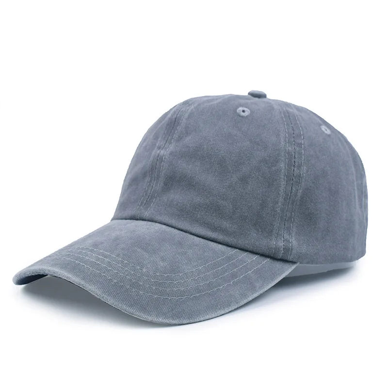 Customized four season washed baseball cap, soft top hat, solid color curved brim duckbill cap, vintage denim hat