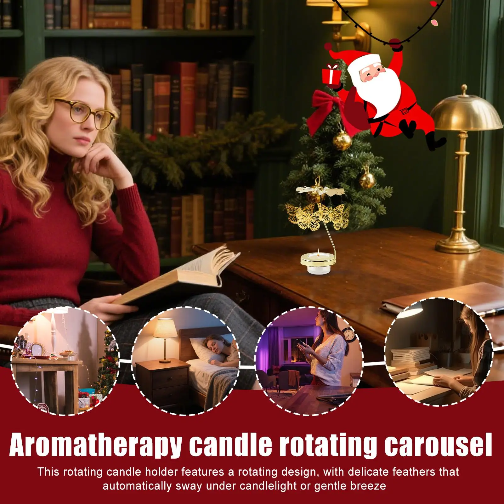 Rotating Candle Holder Christmas Rotary Gold Carousel Candle Spinner Home Decor Display For Meditation Entryway Office Living