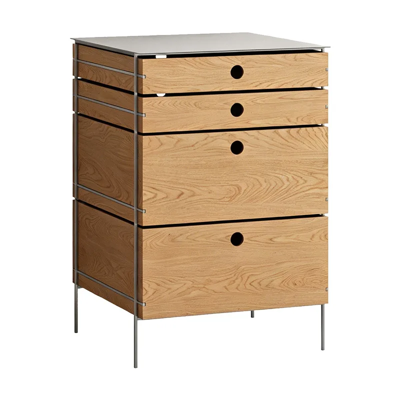 Birch solid wood simple marine style four drawers multi-layer floor dining side cabinet with stainless steel bar cabinet