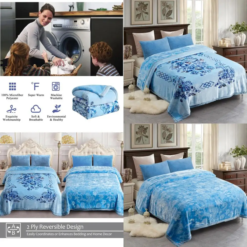 

Роскошное тяжелое одеяло из норки, королевский размер 87x94, плюшевое и теплое зимнее одеяло с тиснением и голубыми ветвями цветов