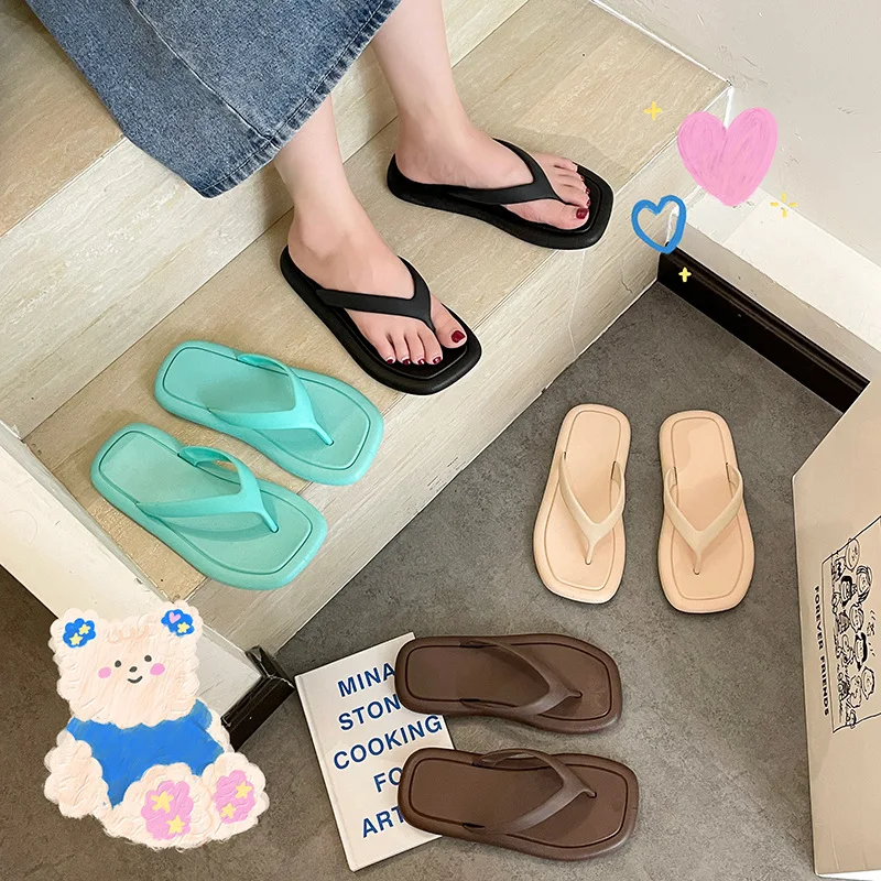 New Soft Sole Platform Flip Flops Women PVC Non-Slip Slippers Home Outdoor Summer Beach Sandals Flat Bottom Bathroom Slides