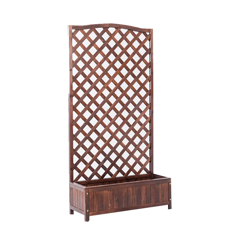 

Carbonized anticorrosive wood flower box Outdoor courtyard Balcony Solid wood flower rack Partition grid fence Climbing pergola