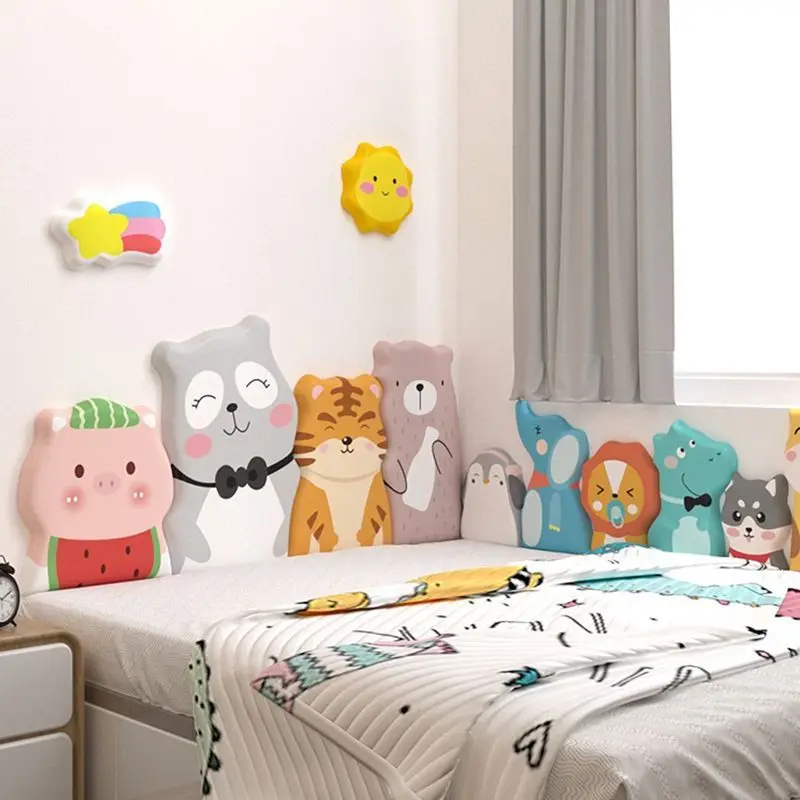 Cartoon Bed Headboard Kids Room Nursery Wall Decor Anti-collision Wall Panels 3D Wall Sticker Cabecero Cama Tete De Lit