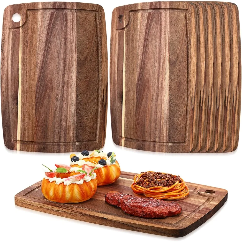 

6 Pieces Acacia Wood Cutting Board 14" x 10" Kitchen Wooden Chopping Board Reversible Charcuterie Serving Tray Butcher Block Cu