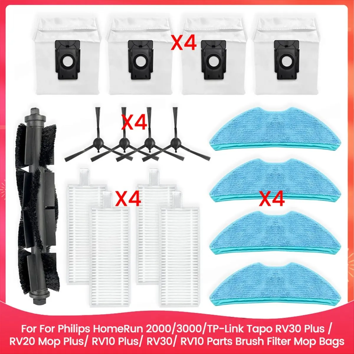 

For HomeRun 2000/3000, RV30 Plus /RV20 Mop Plus/ RV10 Plus/ RV30/ RV10 Parts Brush Filter Mop Bags