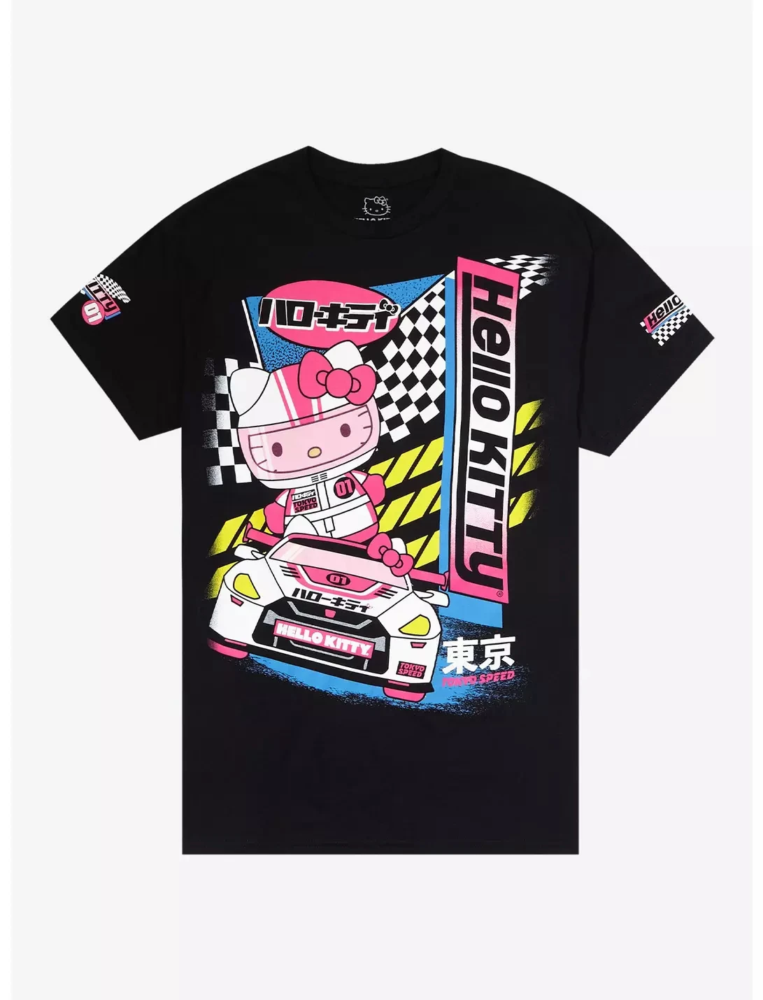 Tokyo Racing Hello Kitty Graphic T‑Shirt Unisex Japanese Style Race Car Print Short Sleeve Casual Streetwear Tops