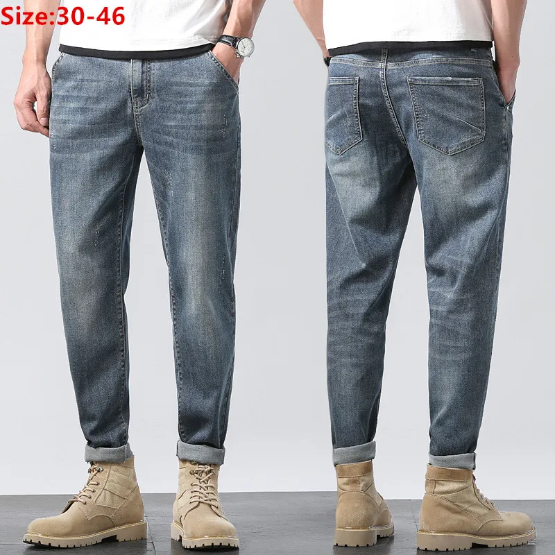 Comprimento do tornozelo calças de brim lápis homem harém primavera outono moda mais tamanho 42 44 46 taglia grande denim cowboy calças elásticas