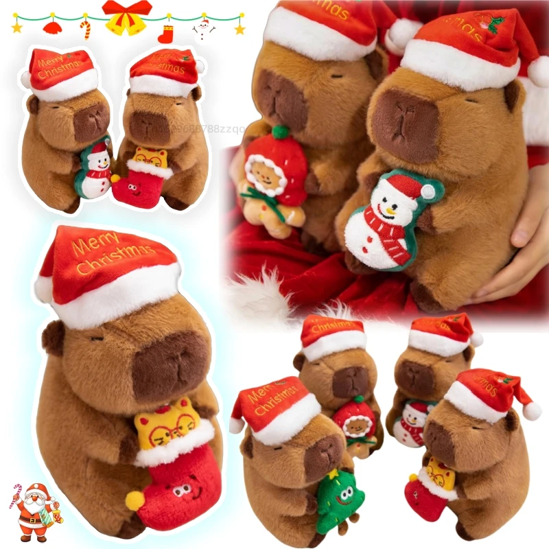 

Cartoon Christmas Capybara Plush Toy Holding the Snowman Xmas Tree Simulation Doll Stuffed Animals Anime Xmas Gifts For Girls