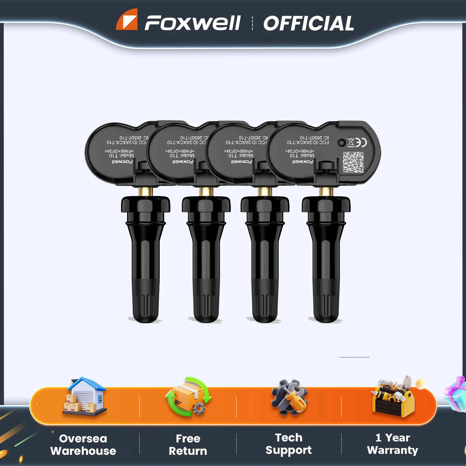 FOXWELL T10 Universal TPMS Sensor Dual Frequency 315MHz 433MHz Tire Pressure Monitoring Sensor Compatible with T1000 T2000 Pro