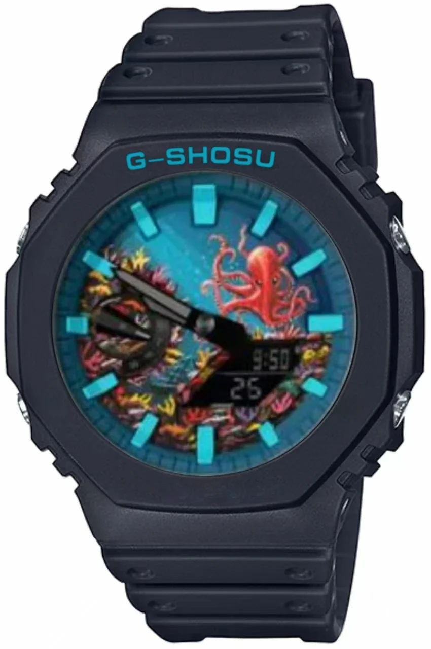 ساعة رياضية إلكترونية للجنسين كاملة الوظائف بالتوقيت العالمي LED مصباح رفع يدوي تلقائي بشاشة عرض مزدوجة من سلسلة البلوط