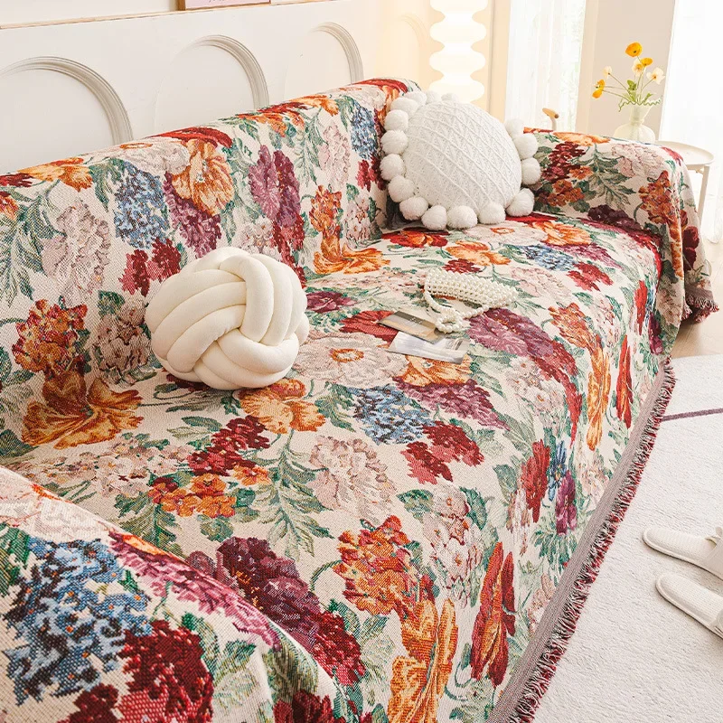 Bohemian Durable Fringe Sofa Towel Ethnic Style Printed Skin-Friendly Knee Blanket Four Season Universal Chenille Home Textile