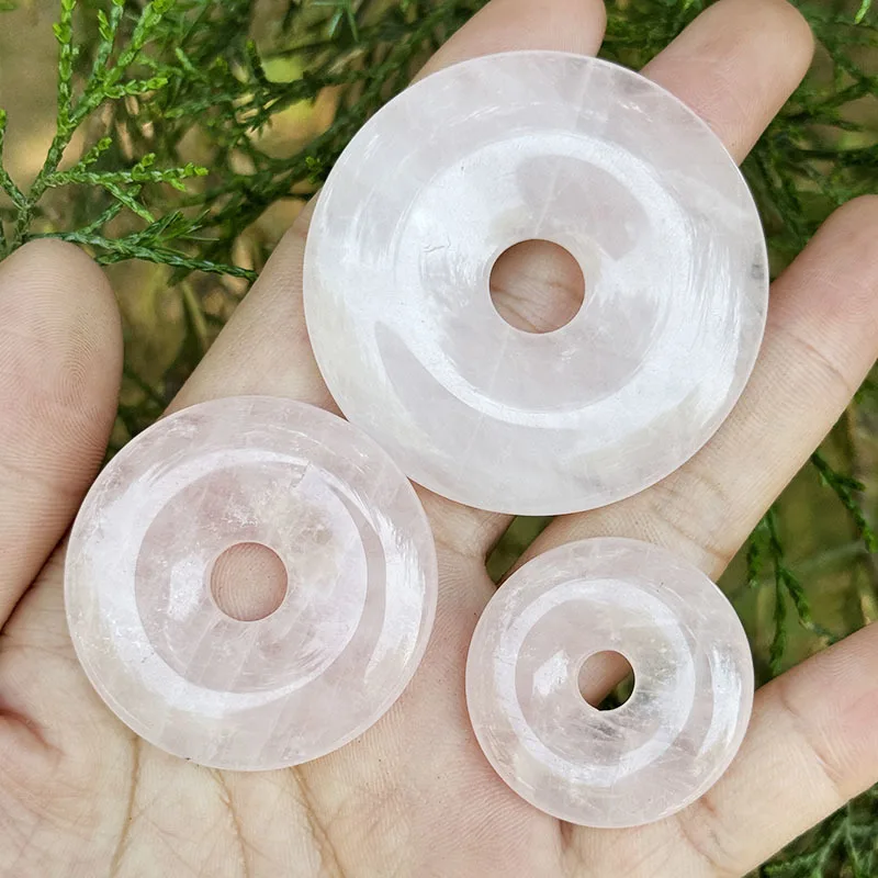 30mm 40mm 50mm Natural Donut Round Rose Crystal Quartz Gem Stone Beads 1 Pcs,For DIY Pandant Jewelry Making Accessories