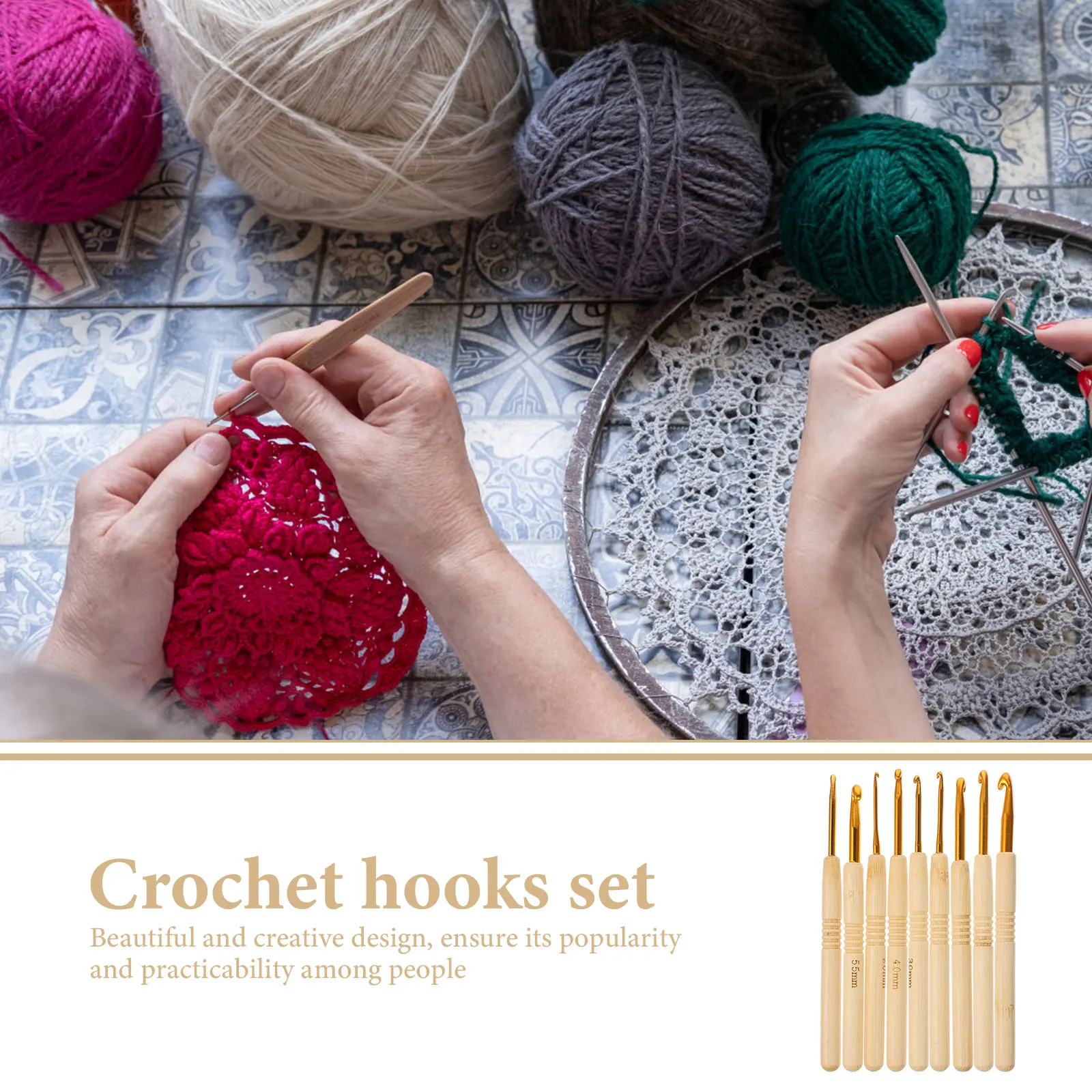 

9pcs Weaving Tool Set Bamboo Crochet Needles Knitting Accessories for Crocheting Yarn Long Hook Durable Sturdy