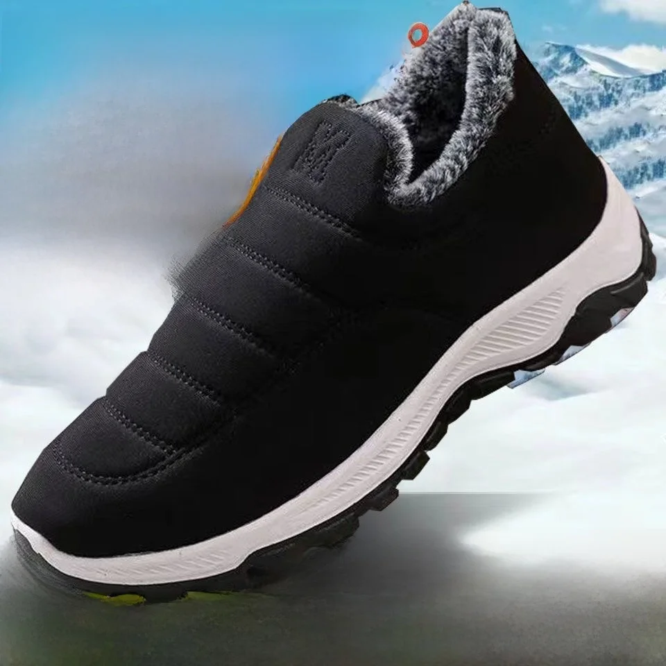 

Men's Winter Cotton Shoes Thickened Warm Fleece Anti-slip Waterproof Dad Shoes Beijing Old Style Cotton Boots Slip-On round Toe