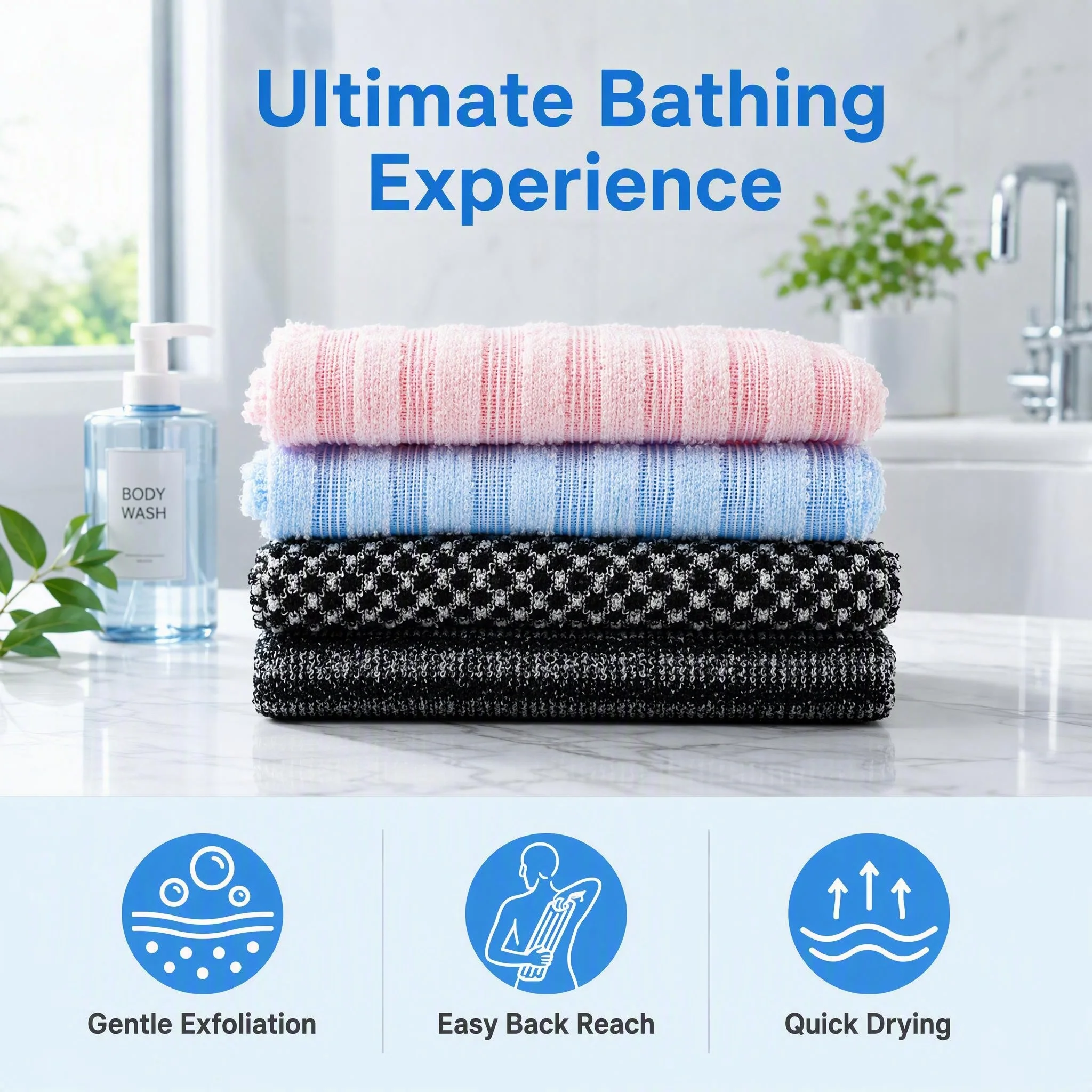 1pc Japanese Nylon Exfoliating Back Rubbing Wash Cloth Body Scrub Towel Shower Sponge Bathroom Accessories
