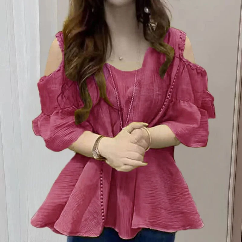 

Short Sleeve Shirts Womens Mesh Pleated Pintucked Bat Sleeve Tee Campus Fairycore Cute Kawaii Student Artistic Girlish Youthful